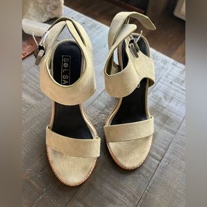 Green Suede Block Pump Heels